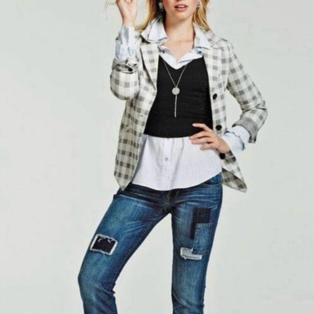Cabi | Valentina Clueless Preppy Style Plaid Black & White Notch Blazer Size 10